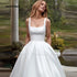 Elegant Simple Square Collar Satin Wedding Dress A-Line Backless Gown with Pockets